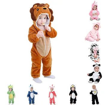 Детские комбинезоны с мультяшным фланелевым рисунком, пижамы с Медведем и пандой, костюмы животных для маленьких мальчиков и девочек на Хэллоуин, детские комбинезоны Кигуруми  9